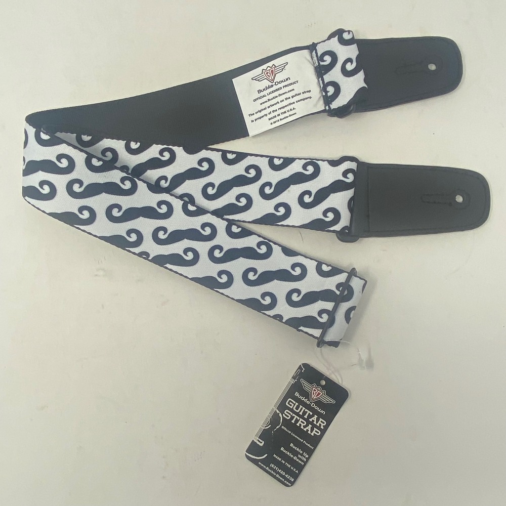Buckle-Down Guitar Strap Navy Blue Mustache Print White Polyester Made in USA